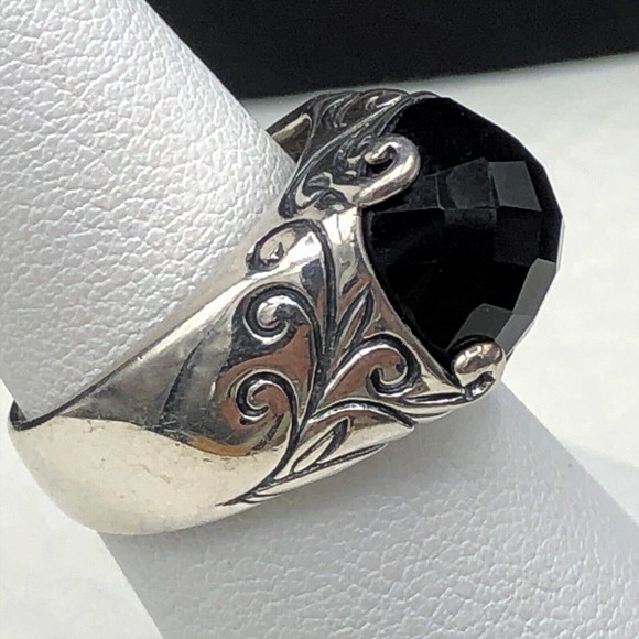 Black Onyx Ring Size 6 High Dome Checkerboard Cushion Cut 925 Sterling Silver - Picture 4 of 8
